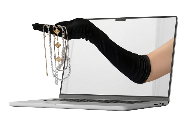 Virtual jewelry consultation on laptop