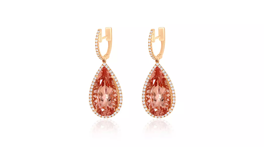 Pear Shaped Morganite and Diamond Drop Earrings