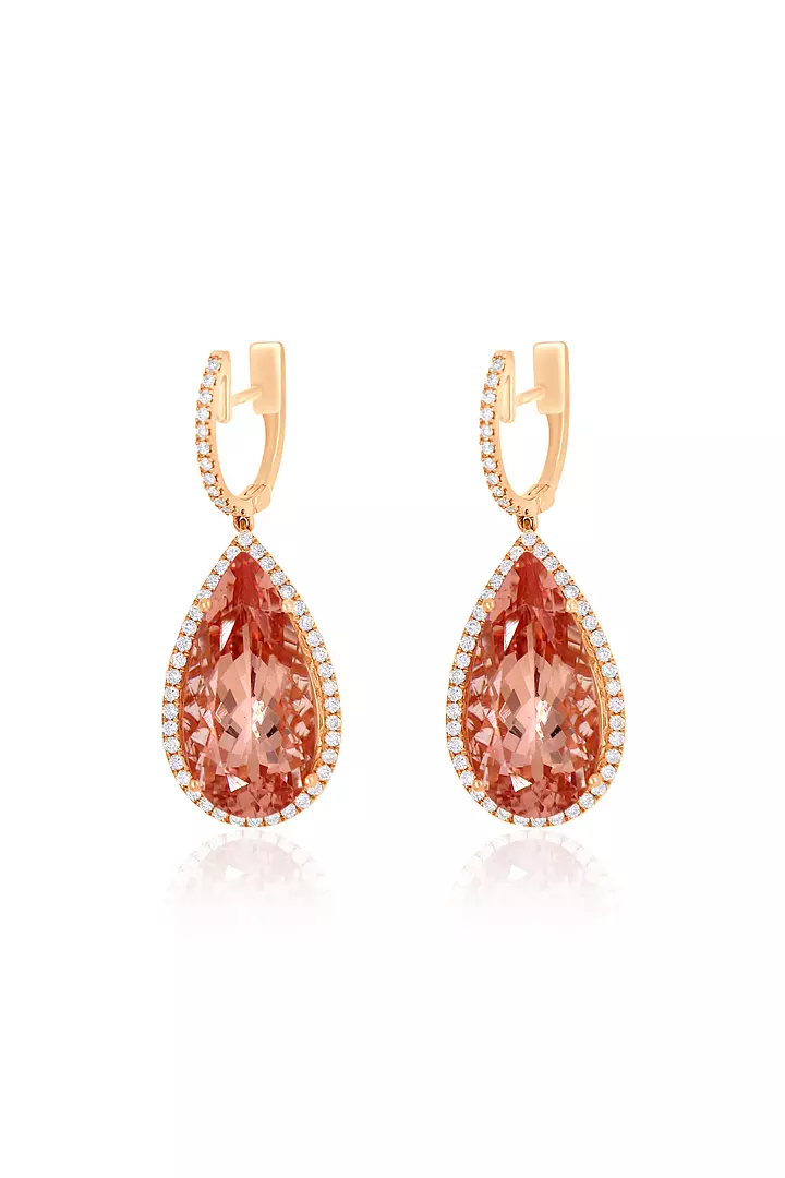 Pear Shaped Morganite and Diamond Drop Earrings