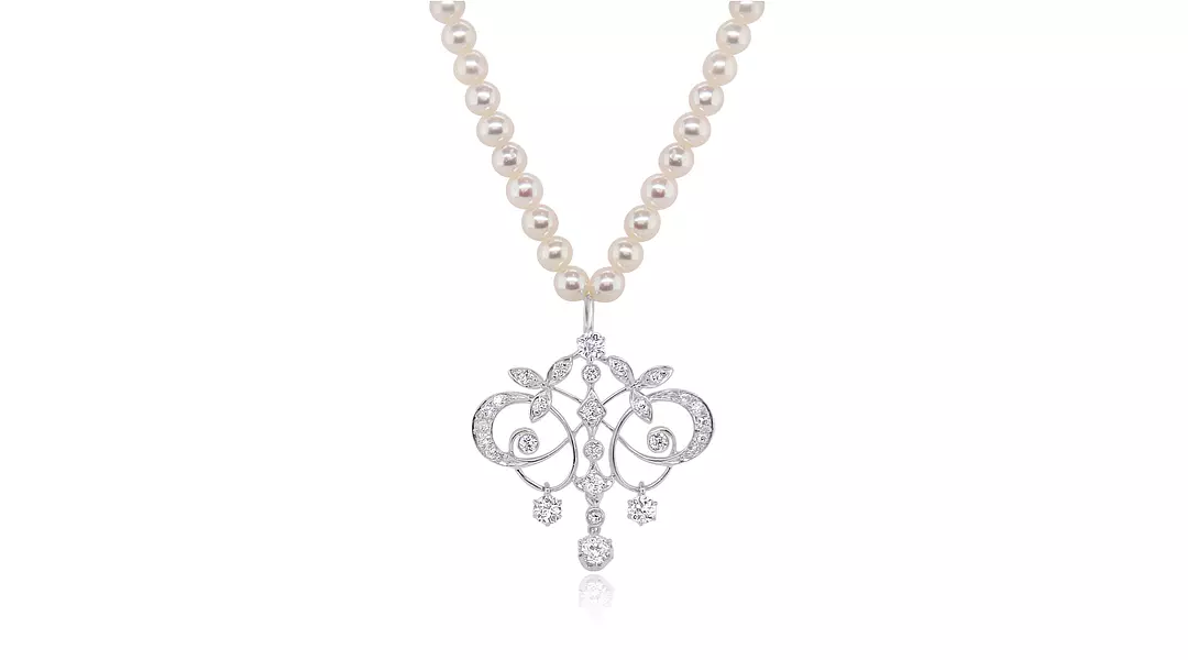 Art Nouveau Diamond Drop Pearl Necklace
