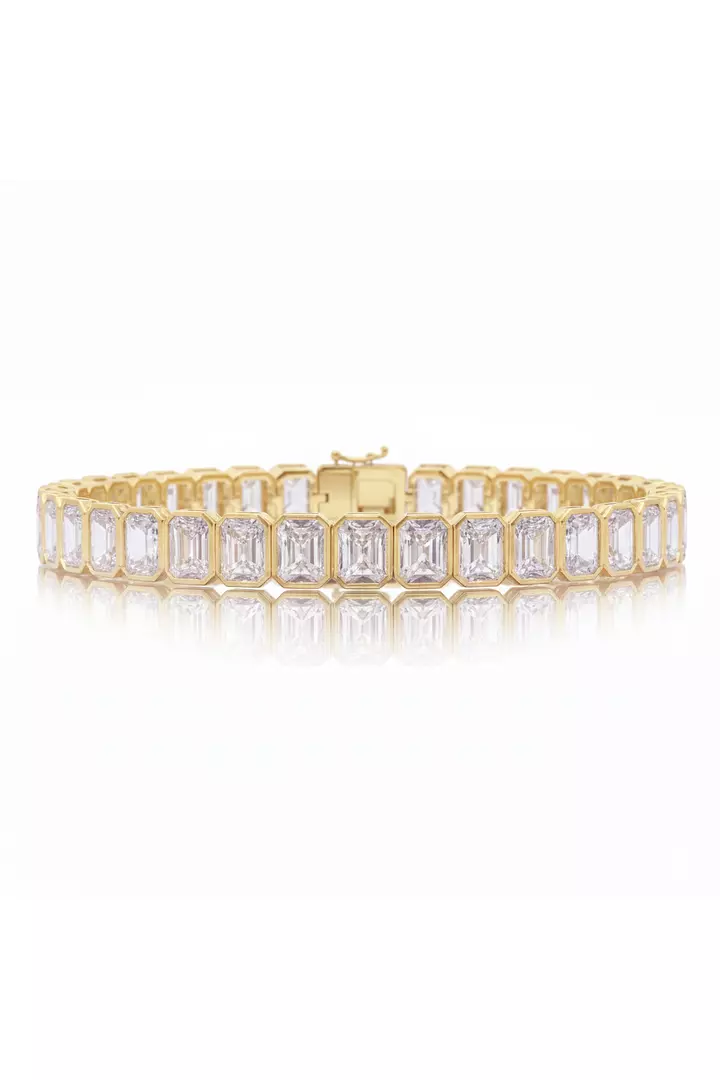 Large Emerald Shaped Bezel Eco Diamonds Bracelet