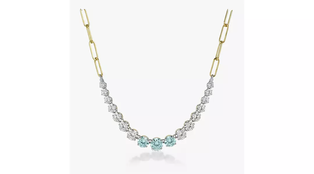 Blue and White Graduated Eco Diamonds Paperclip Necklace