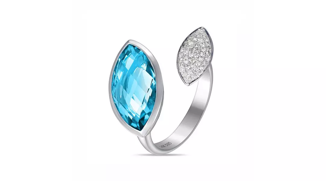 Blue Topaz Bypass Diamond Ring