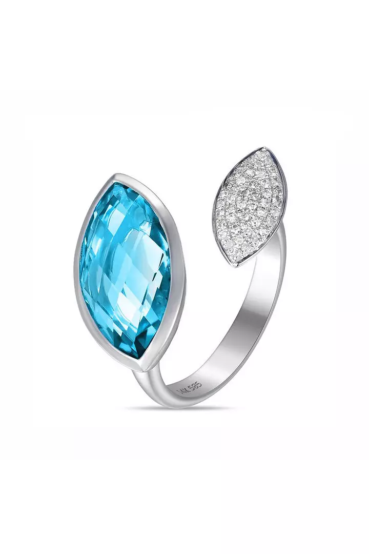 Blue Topaz Bypass Diamond Ring