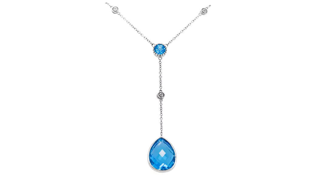Sky Blue Topaz and Diamonds Y Shaped Lariat Necklace