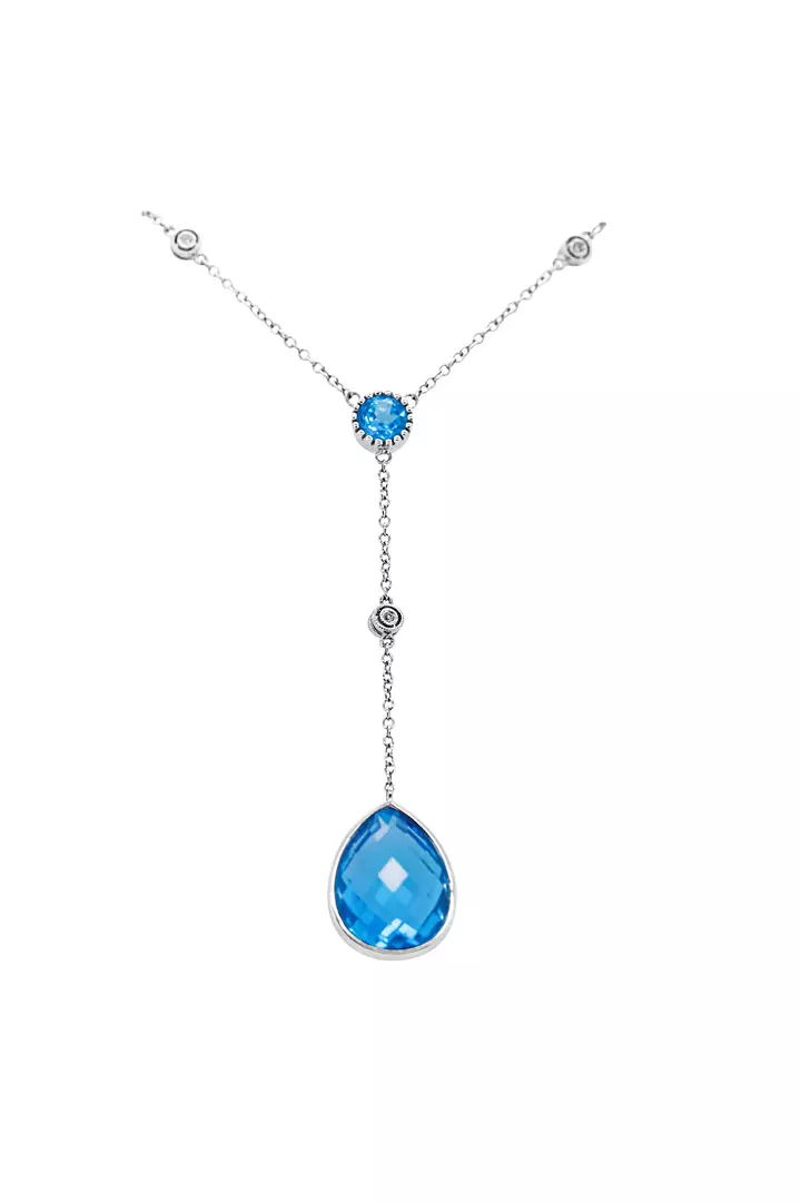 Sky Blue Topaz and Diamonds Y Shaped Lariat Necklace