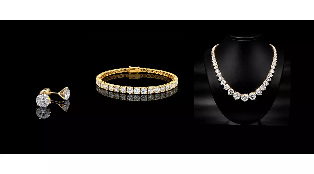 Yellow Gold Eco Diamonds Set of Necklace, Studs and Bracelet