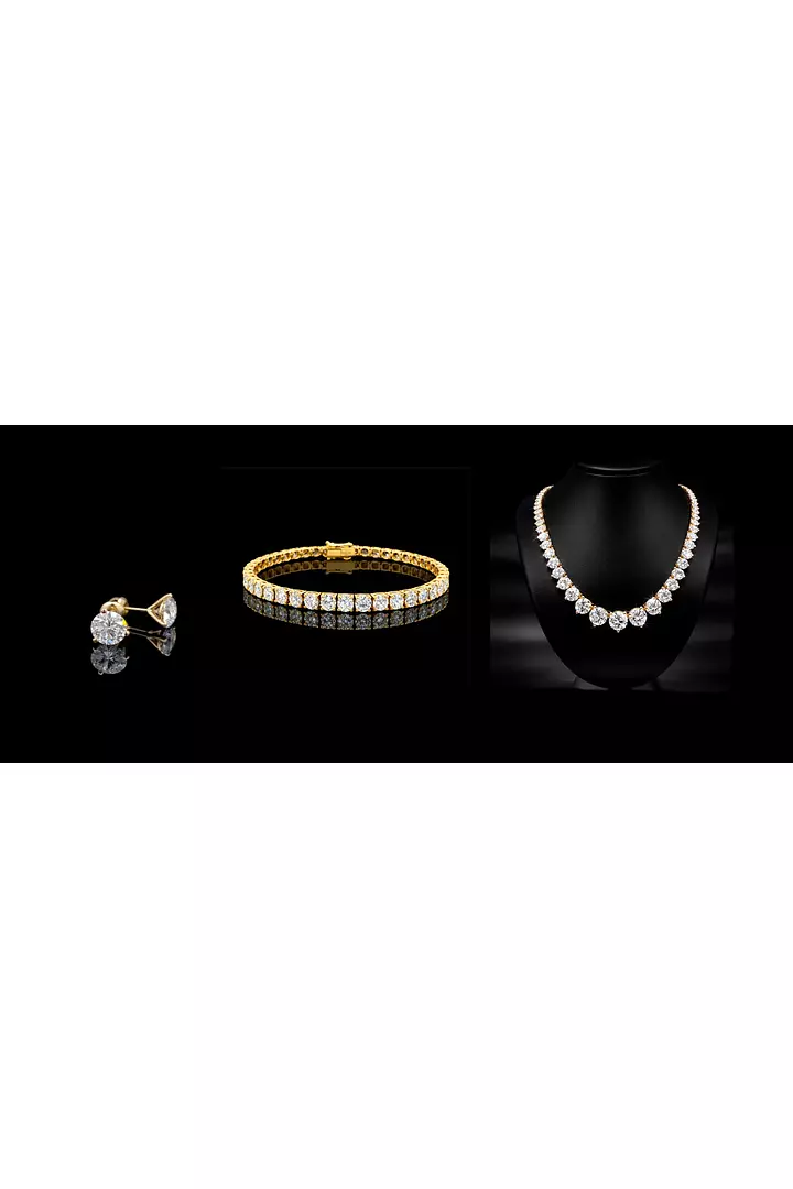 Yellow Gold Eco Diamonds Set of Necklace, Studs and Bracelet