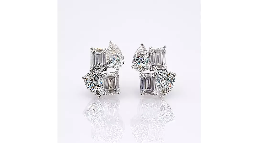 Modern Cluster Pear and Emerald Shape Eco Diamonds Earrings
