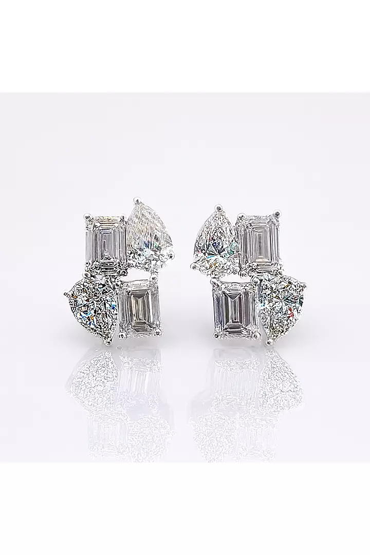 Modern Cluster Pear and Emerald Shape Eco Diamonds Earrings