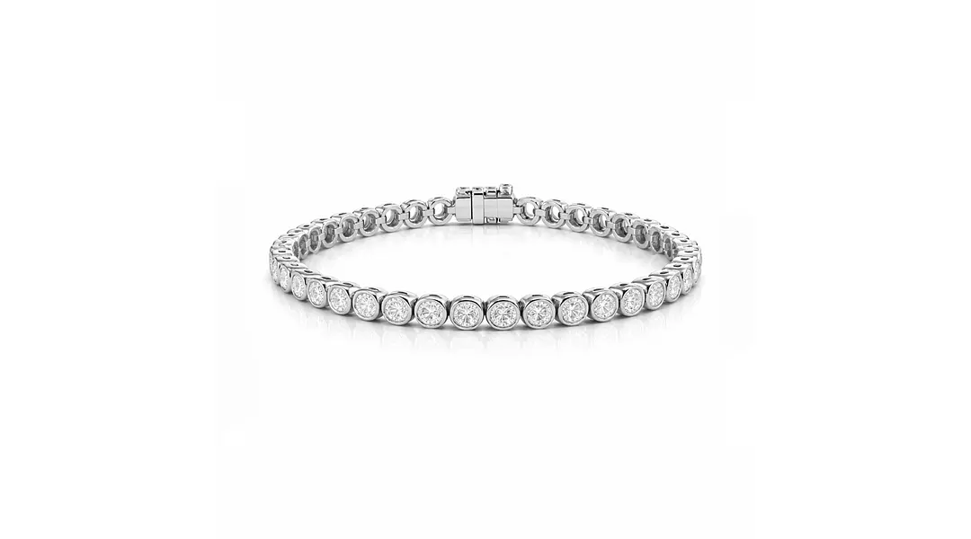 Classic Round Bezel Eco Diamond Tennis Bracelet White Gold 5 Carats