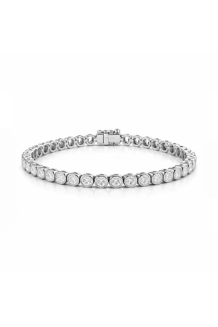 Classic Round Bezel Eco Diamond Tennis Bracelet White Gold 5 Carats
