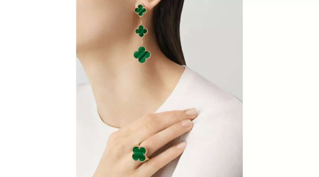 Van Cleef Triple Alhambra Green Malachite Earrings