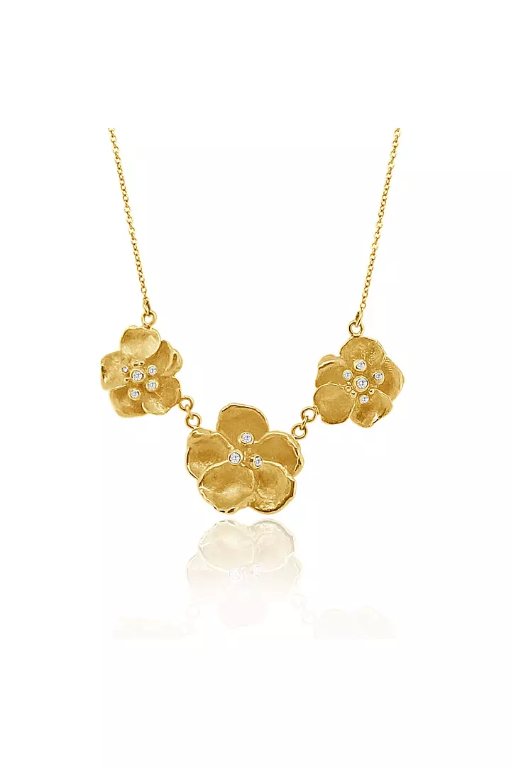 Triple Flower Yellow Gold Diamond Necklace