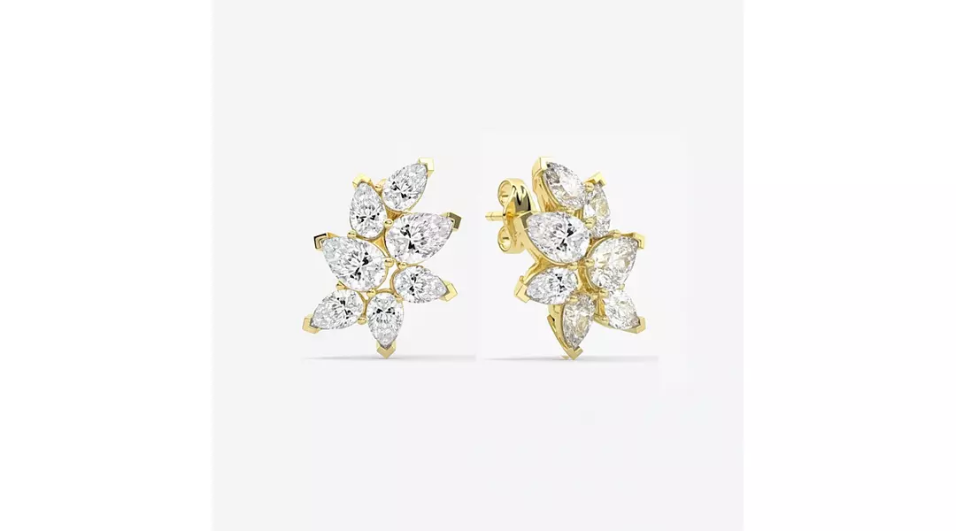 Evelisse Gold Pear Shape Eco Diamonds Cluster Earrings