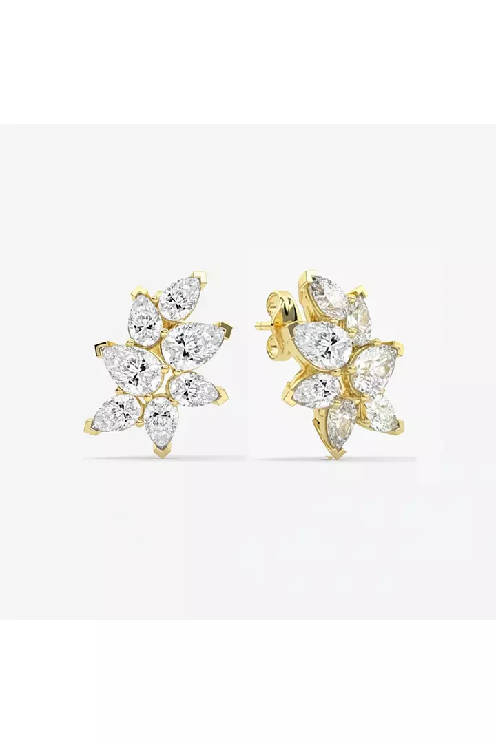 Evelisse Gold Pear Shape Eco Diamonds Cluster Earrings