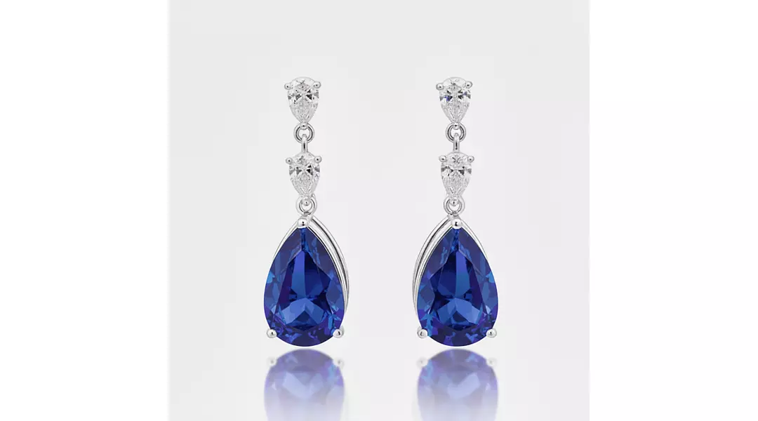 Eco Sapphire and Eco Diamonds Drop Earrings