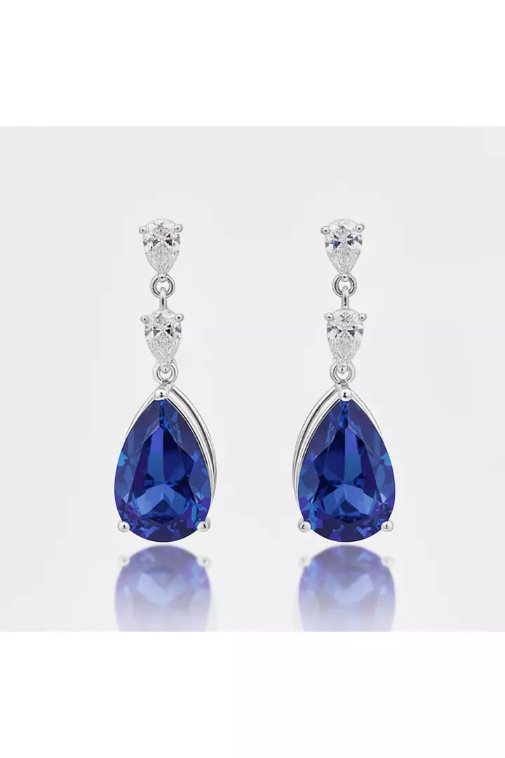 Eco Sapphire and Eco Diamonds Drop Earrings