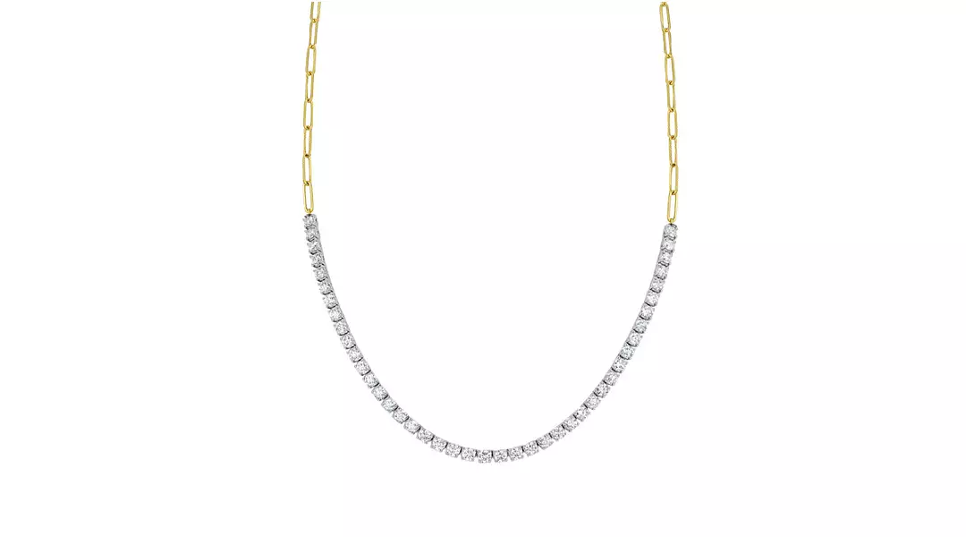 Yellow Gold Paperclip Diamond Tennis Necklace