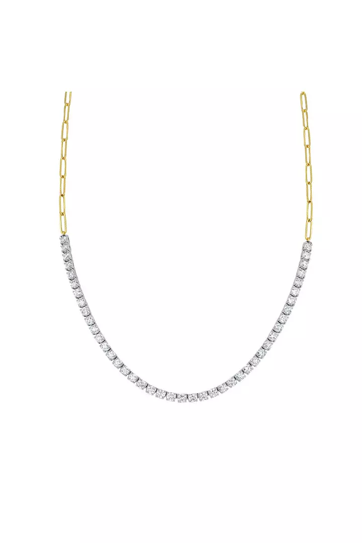 Yellow Gold Paperclip Diamond Tennis Necklace