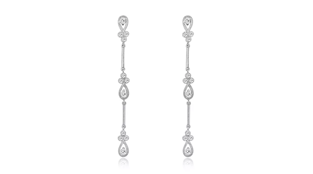 Diamond Bar Earrings with Pear Shaped Diamond Florette Drops