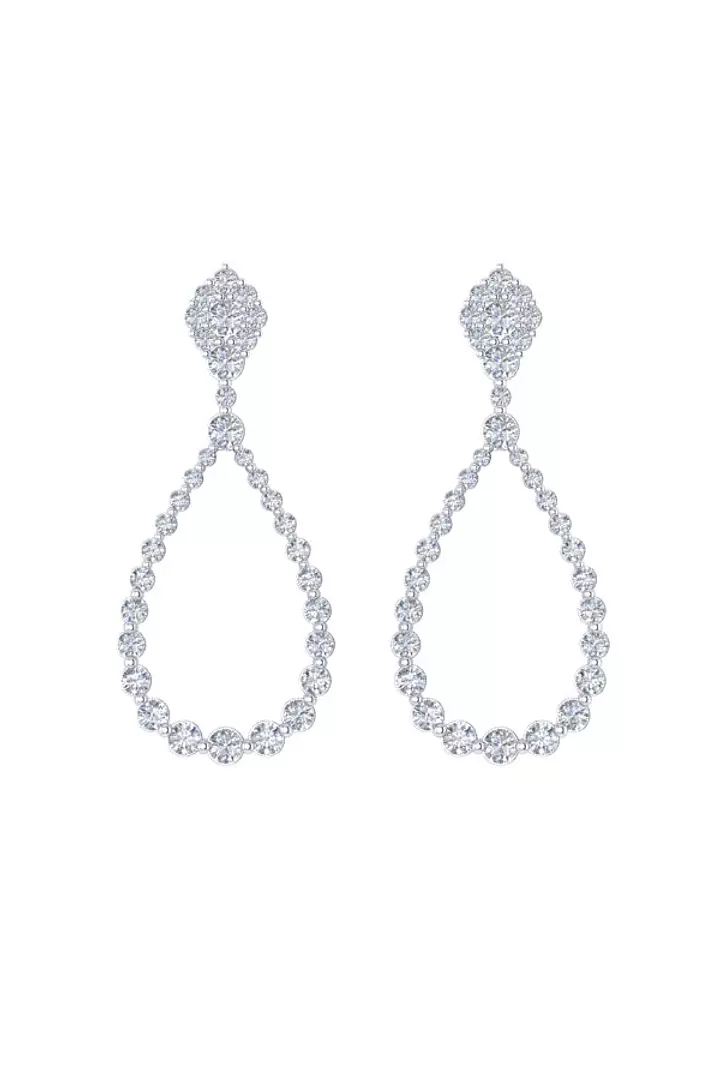 Cluster top diamond pear shaped drop earrings