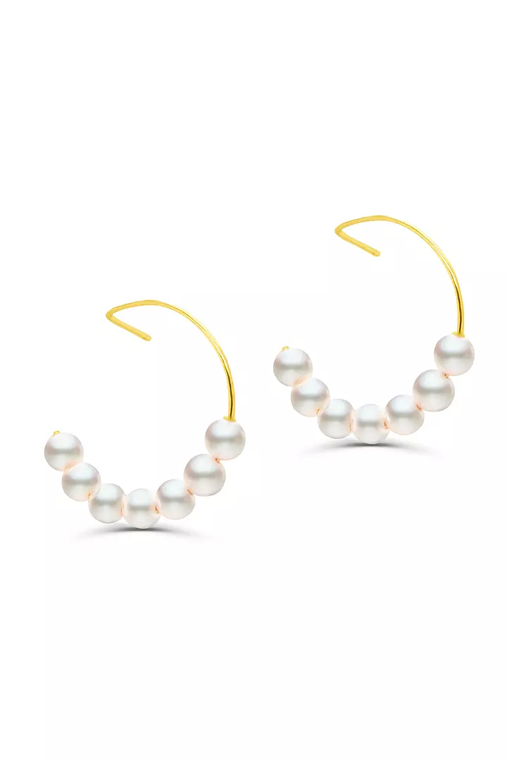 Yellow Gold and Pearls Hoop Earrings