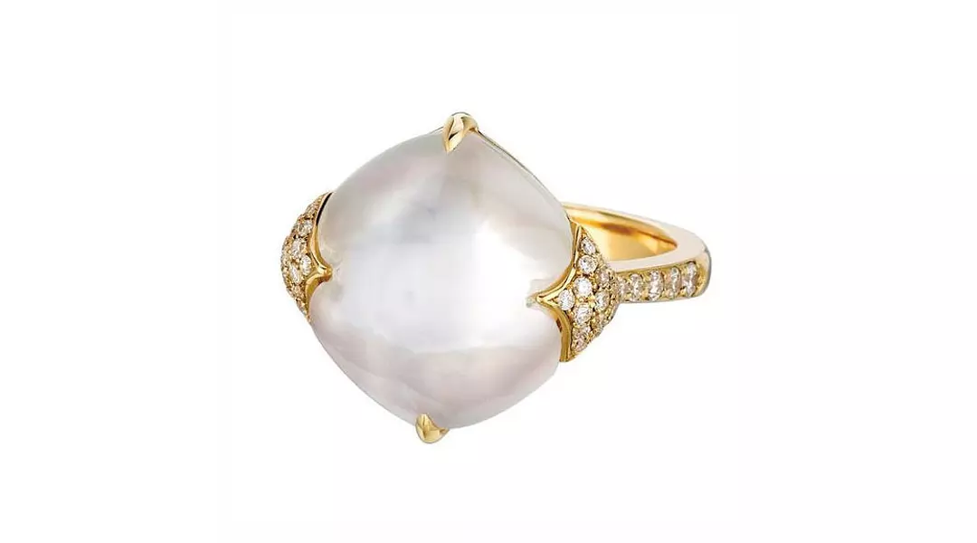 Mother of Pearl, Crystal Quartz and Diamonds Ring