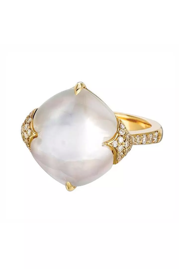 Mother of Pearl, Crystal Quartz and Diamonds Ring