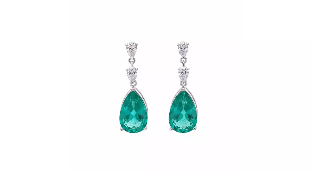Pear Eco Emerald and Diamonds Drop Earrings