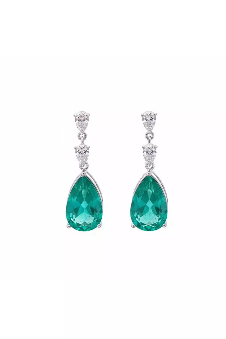 Pear Eco Emerald and Diamonds Drop Earrings