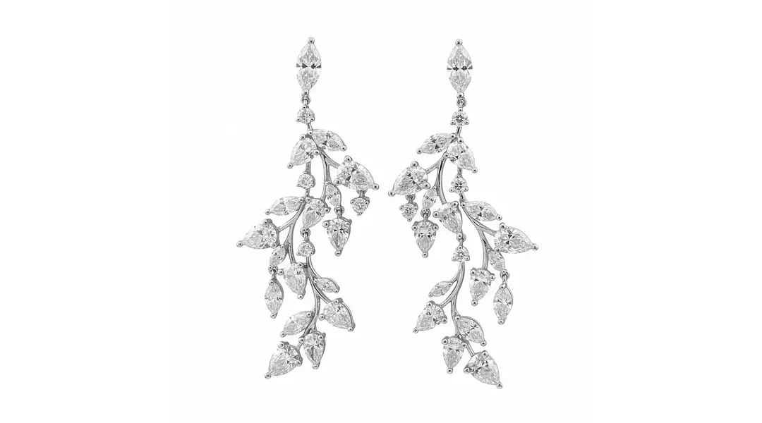 Opulence Leaf Design Eco Diamonds Drop Earrings