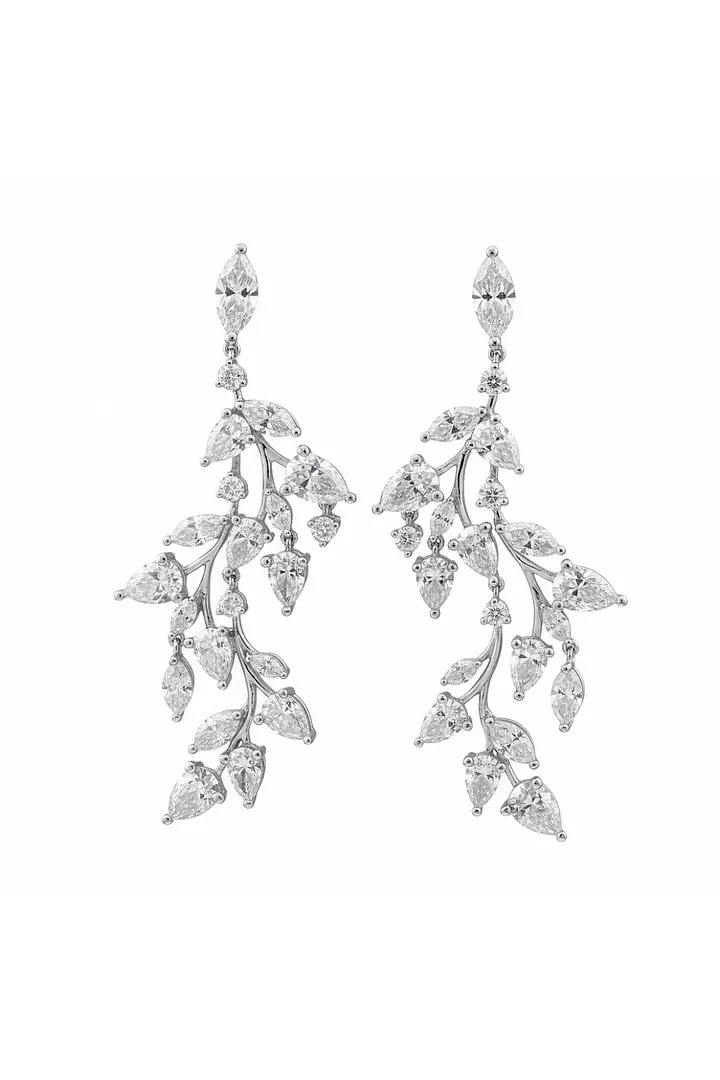 Opulence Leaf Design Eco Diamonds Drop Earrings