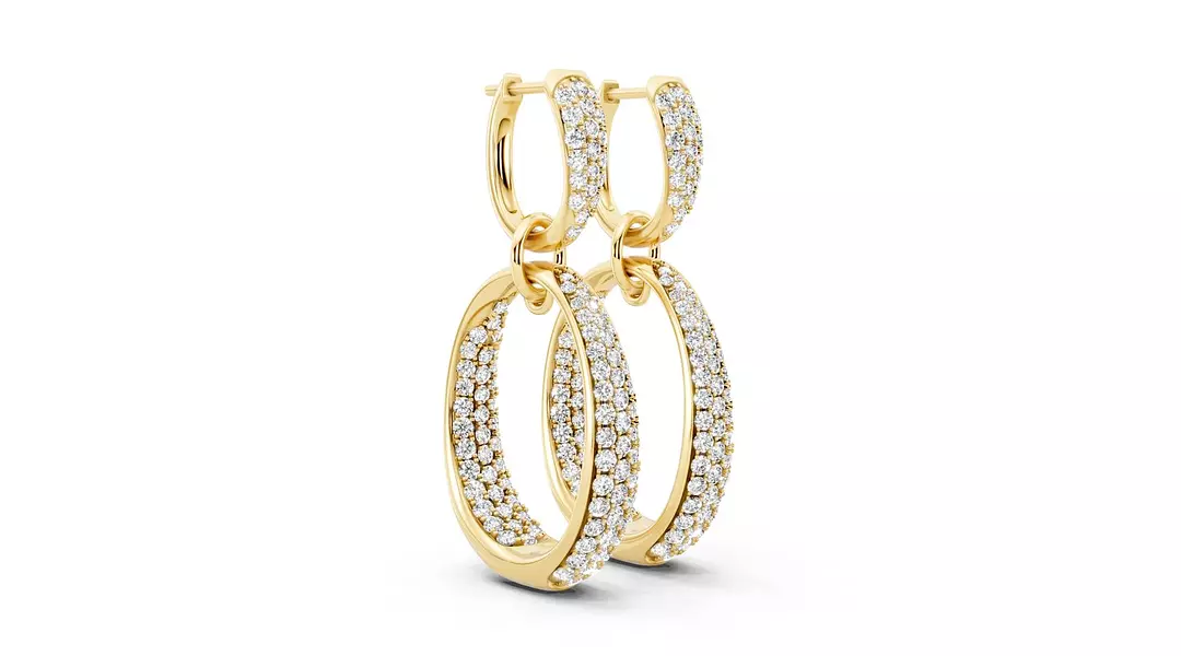 Pave Eco Diamonds Linked Double Hoop Earrings
