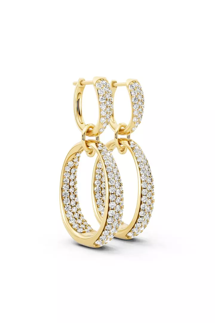 Pave Eco Diamonds Linked Double Hoop Earrings