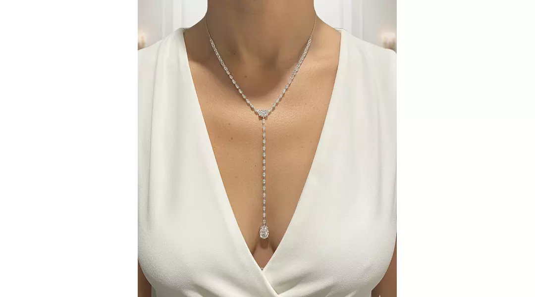 Marquise and Oval Eco Diamonds Lariat Drop Necklace