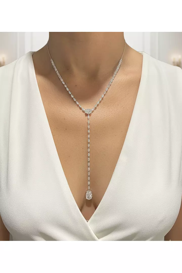 Marquise and Oval Eco Diamonds Lariat Drop Necklace