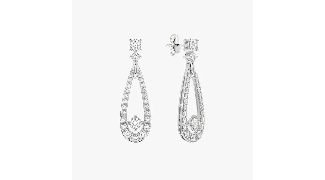 Teardrop Shaped Pave Eco Diamonds Drop Earrings