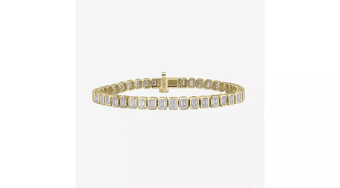 Bezel Set Emerald Shaped Eco Diamonds Tennis Bracelet