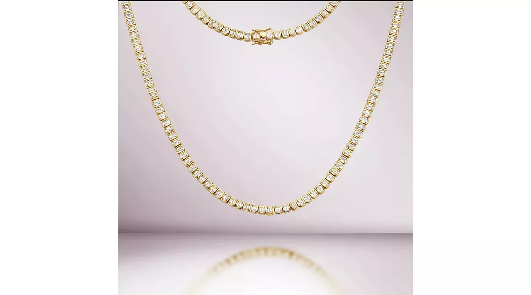 Bezel Set Emerald Shaped Eco Diamonds Tennis Necklace
