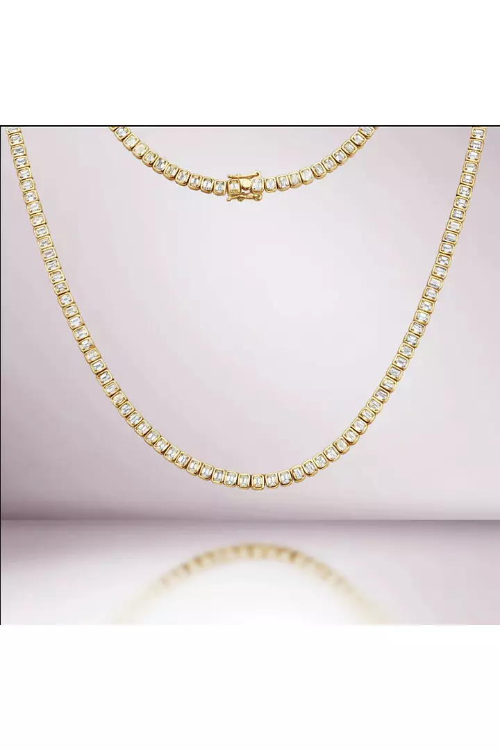 Bezel Set Emerald Shaped Eco Diamonds Tennis Necklace