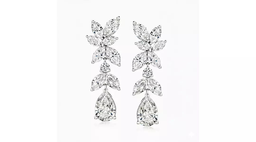 Cascading Petals Marquise and Pear-Shaped Diamond Drop Earrings