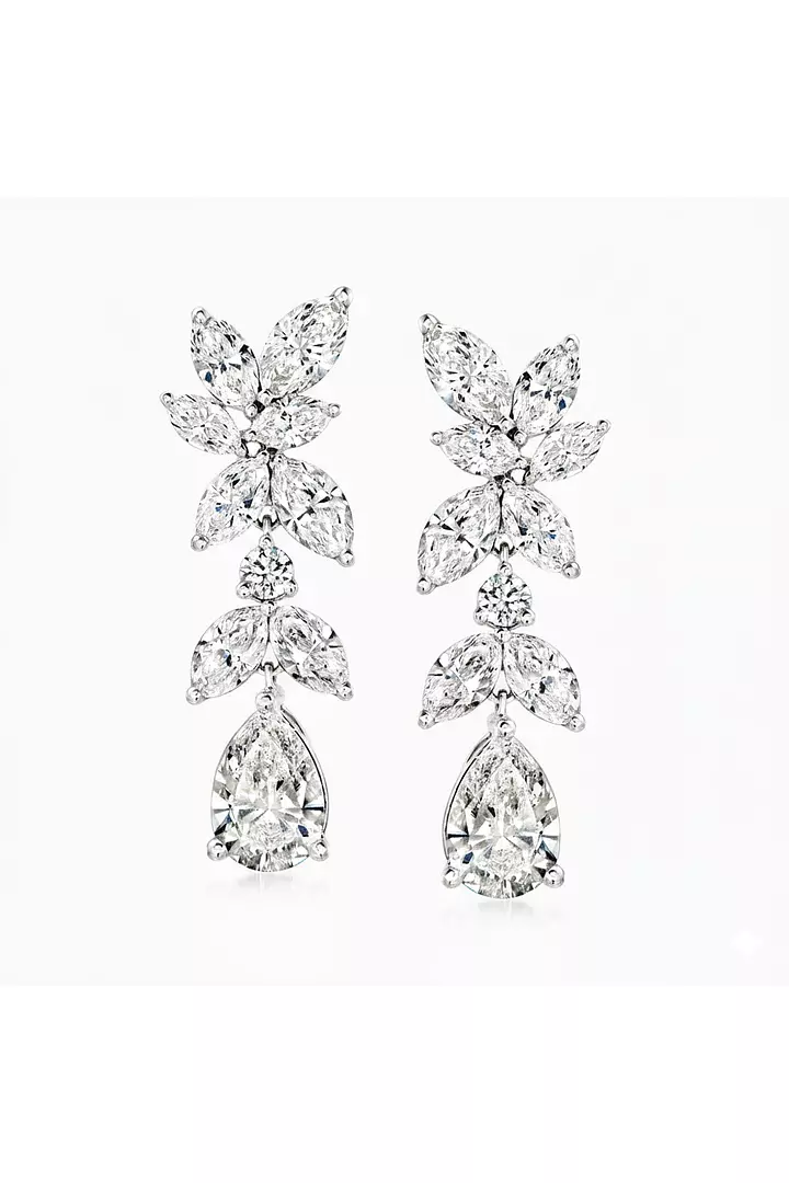 Cascading Petals Marquise and Pear-Shaped Diamond Drop Earrings