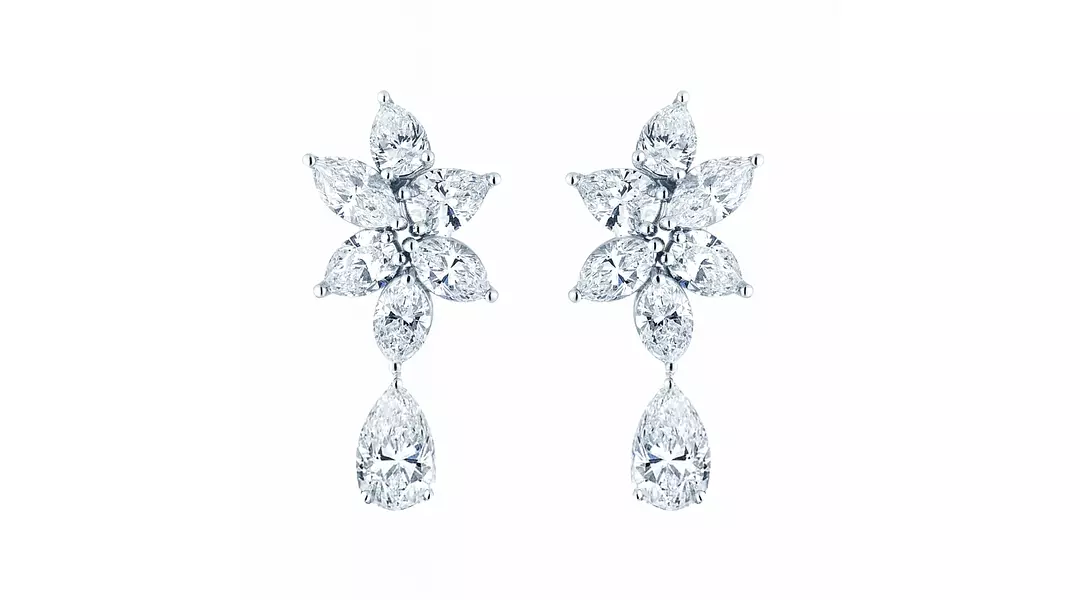 Floral Mega Cluster Eco Diamonds Bridal Drop Earrings