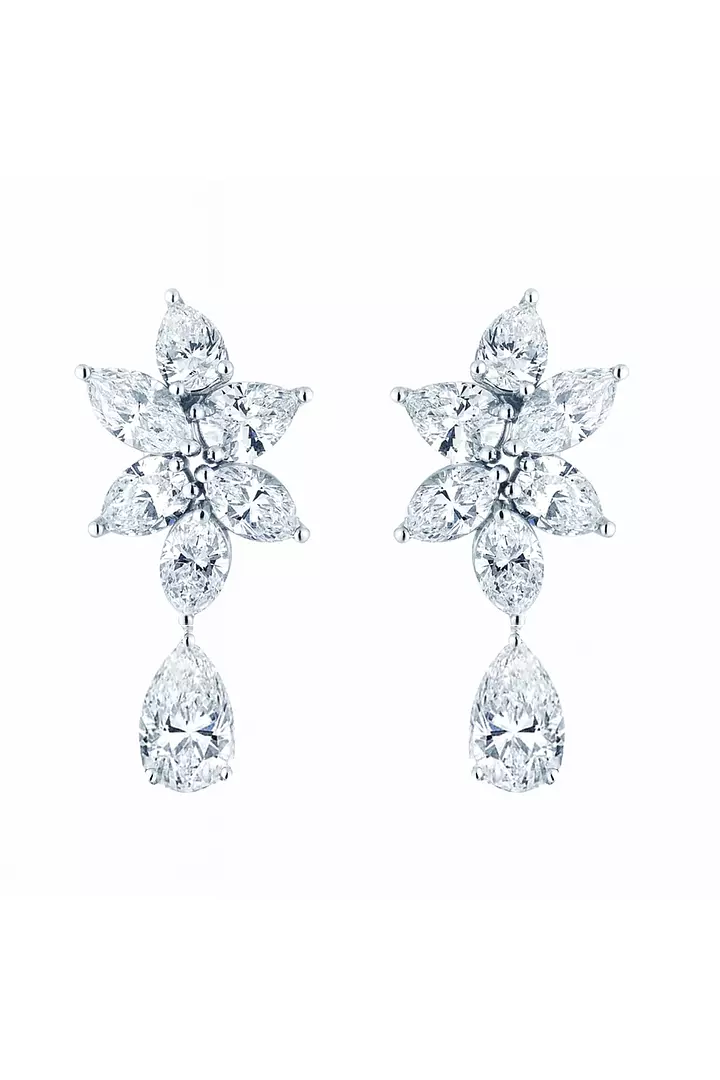 Floral Mega Cluster Eco Diamonds Bridal Drop Earrings