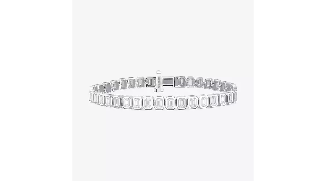 Bezel Set Emerald Shaped White Gold Eco Diamonds Tennis Bracelet