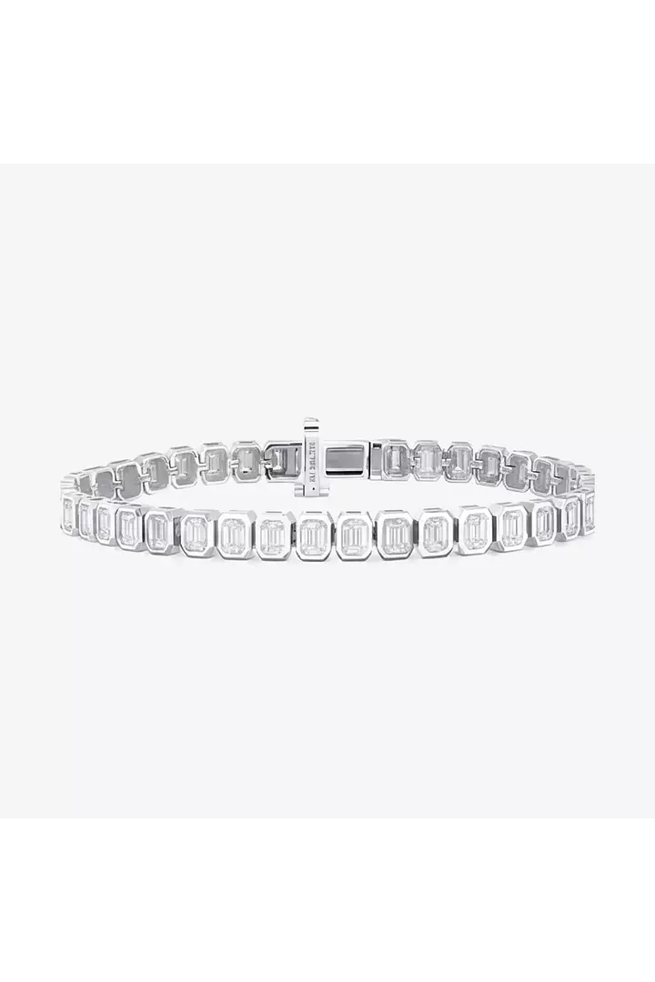 Bezel Set Emerald Shaped White Gold Eco Diamonds Tennis Bracelet