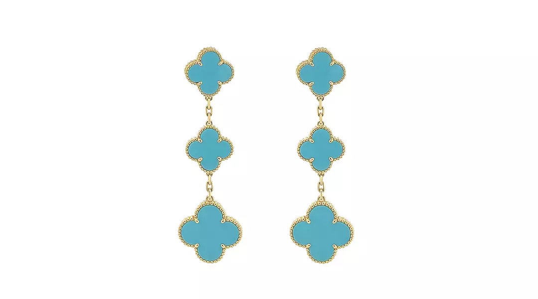 Blue Turquoise Van Cleef and Arpel Alhambra Drop Earrings