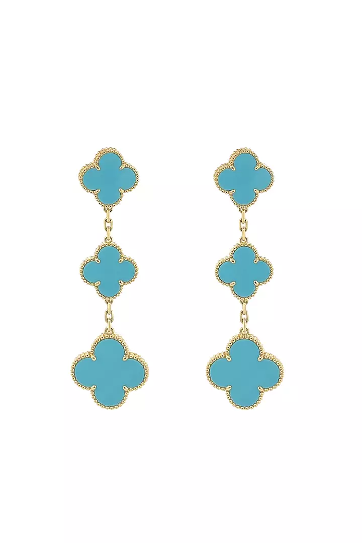 Blue Turquoise Van Cleef and Arpel Alhambra Drop Earrings