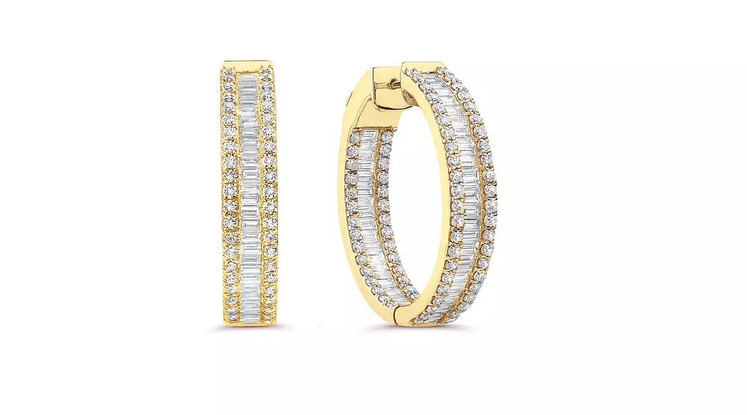 Yellow Gold Baguette Eco Diamonds Hoop Earrings